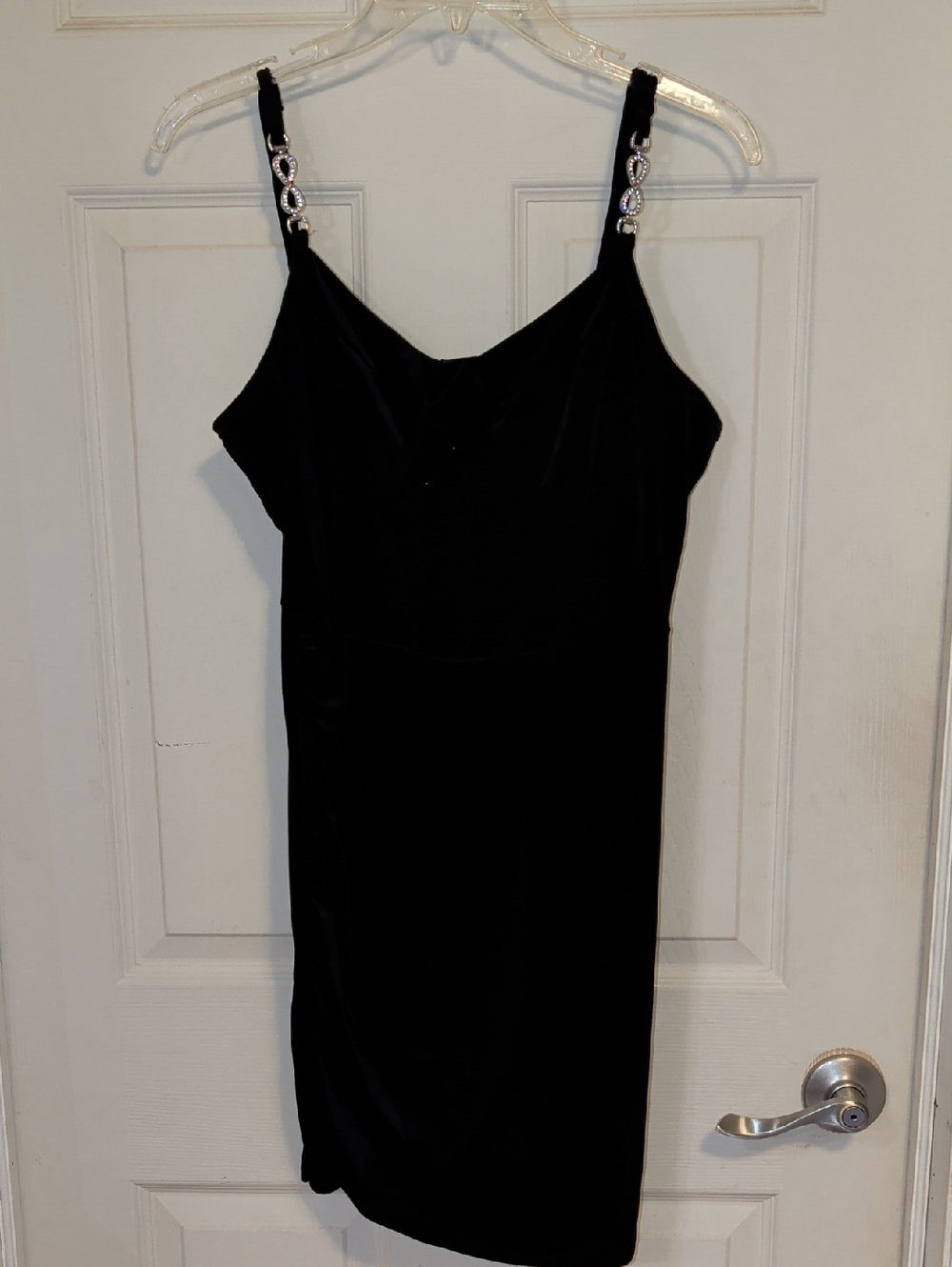 Charlotte Russe Black Velour Evening Slip Dress with Embellished Straps Size XL